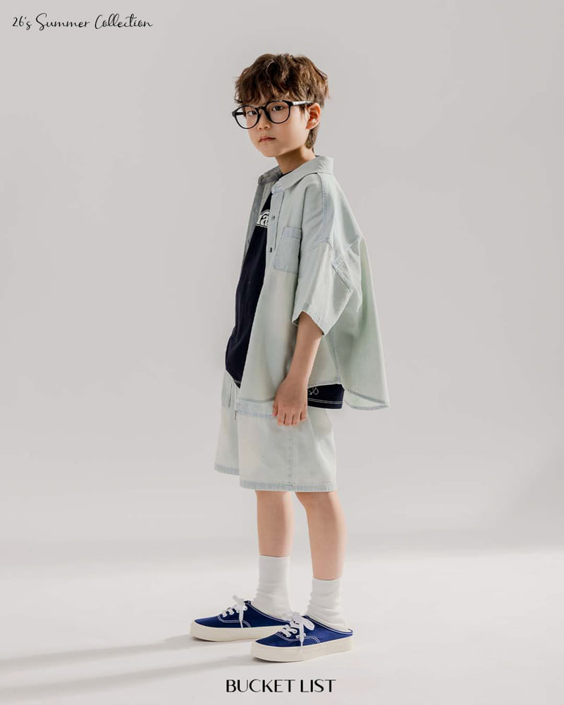 Bucket List - Korean Children Fashion - #childrensboutique - Brush Denim Short Sleeve Shirt - 6
