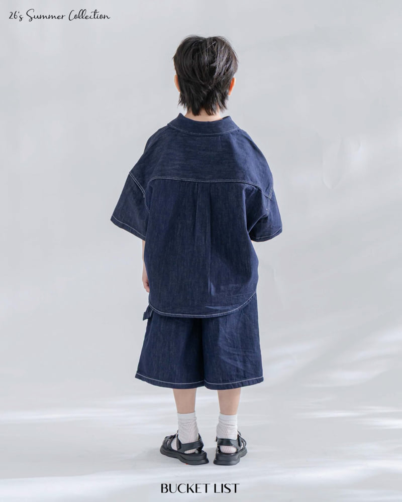 Bucket List - Korean Children Fashion - #designkidswear - Non-Fade Denim Short Sleeve Shirt - 12