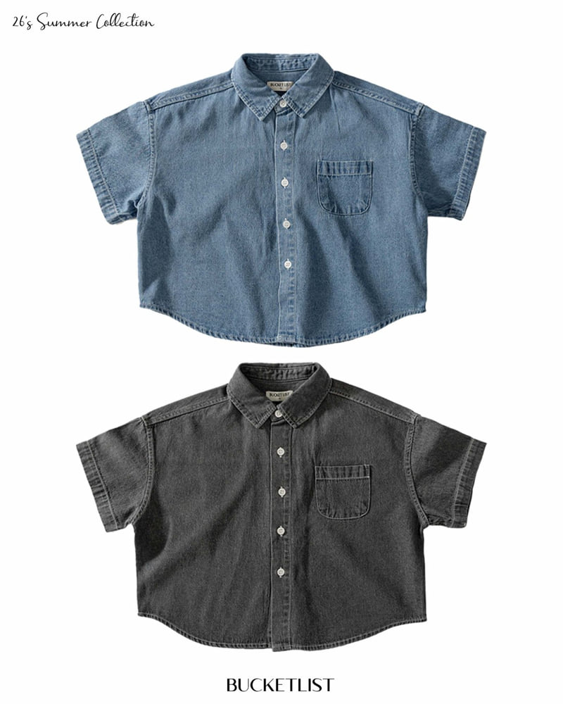 Bucket List - Korean Children Fashion - #designkidswear - Basic Denim Short Sleeve Shirt - 10