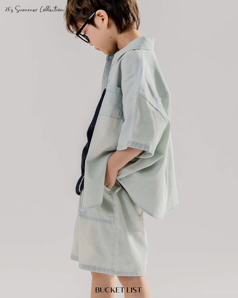 Bucket List - Korean Children Fashion - #designkidswear - Brush Denim Short Sleeve Shirt - 7