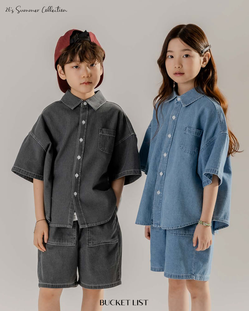 Bucket List - Korean Children Fashion - #discoveringself - Basic Denim Short Sleeve Shirt - 11