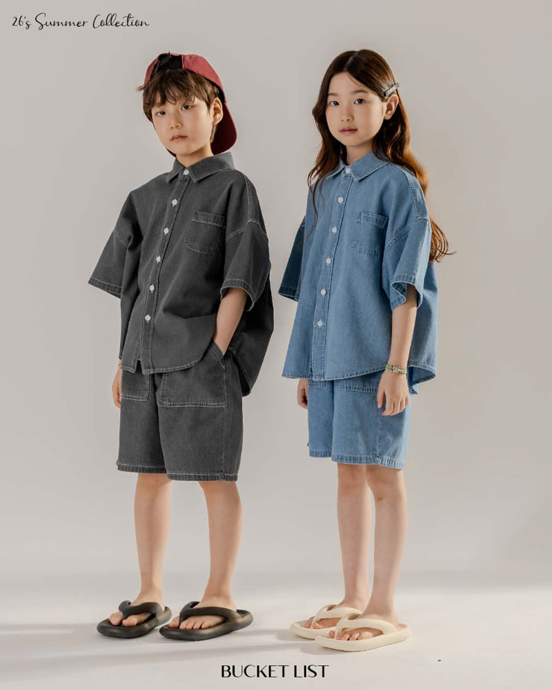 Bucket List - Korean Children Fashion - #fashionkids - Basic Denim Short Sleeve Shirt - 12