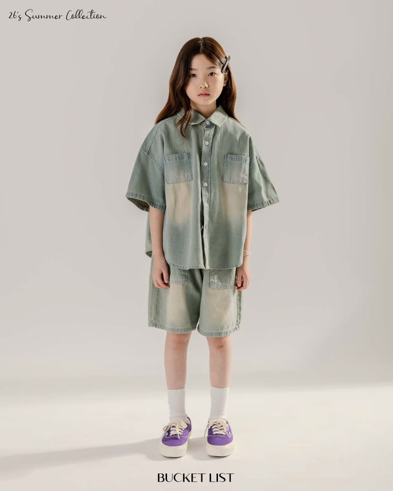 Bucket List - Korean Children Fashion - #fashionkids - Brush Denim Short Sleeve Shirt - 9