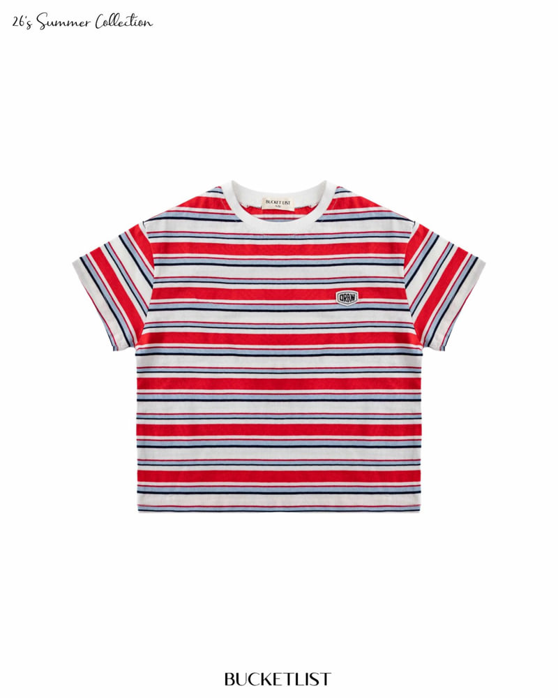 Bucket List - Korean Children Fashion - #kidsshorts - Draw Patch Stripe Tee - 9