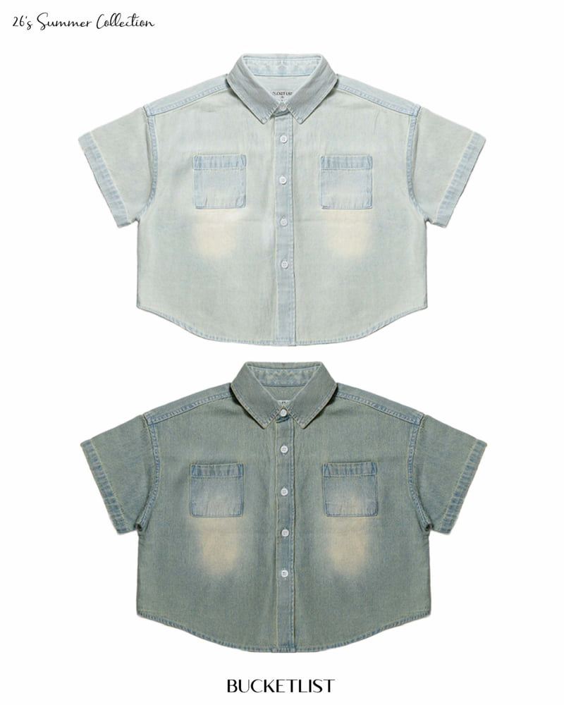 Bucket List - Korean Children Fashion - #kidsshorts - Brush Denim Short Sleeve Shirt - 10