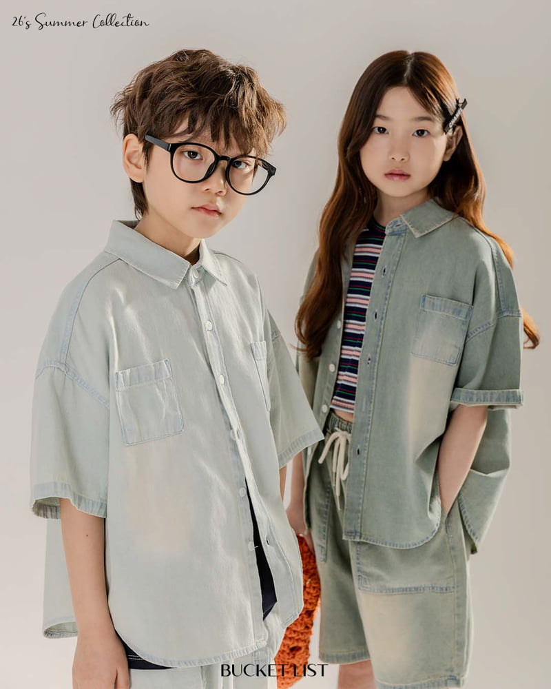 Bucket List - Korean Children Fashion - #kidzfashiontrend - Brush Denim Short Sleeve Shirt - 12