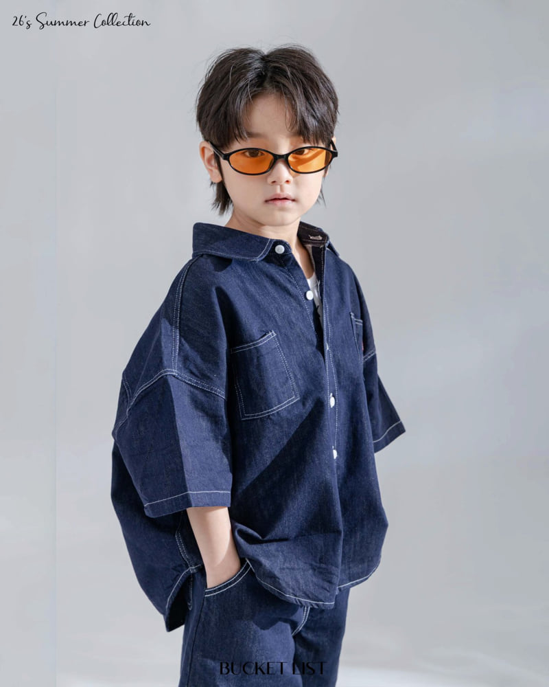 Bucket List - Korean Children Fashion - #littlefashionista - Non-Fade Denim Short Sleeve Shirt - 3