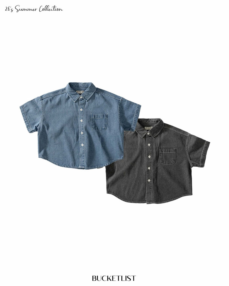 Bucket List - Korean Children Fashion - #littlefashionista - Basic Denim Short Sleeve Shirt