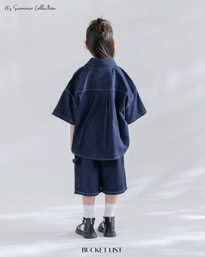 Bucket List - Korean Children Fashion - #littlefashionista - Non-Fade Denim Short Sleeve Shirt - 4