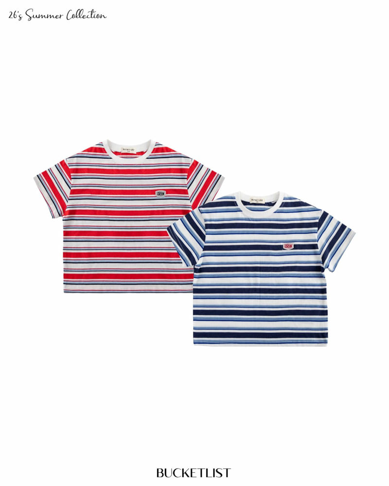 Bucket List - Korean Children Fashion - #minifashionista - Draw Patch Stripe Tee