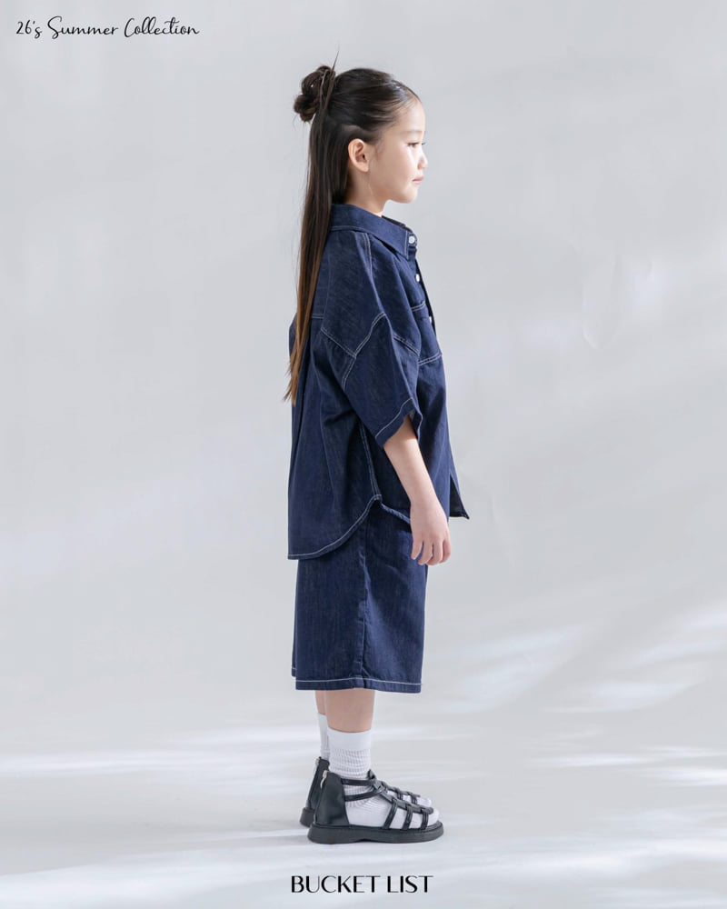 Bucket List - Korean Children Fashion - #minifashionista - Non-Fade Denim Short Sleeve Shirt - 5