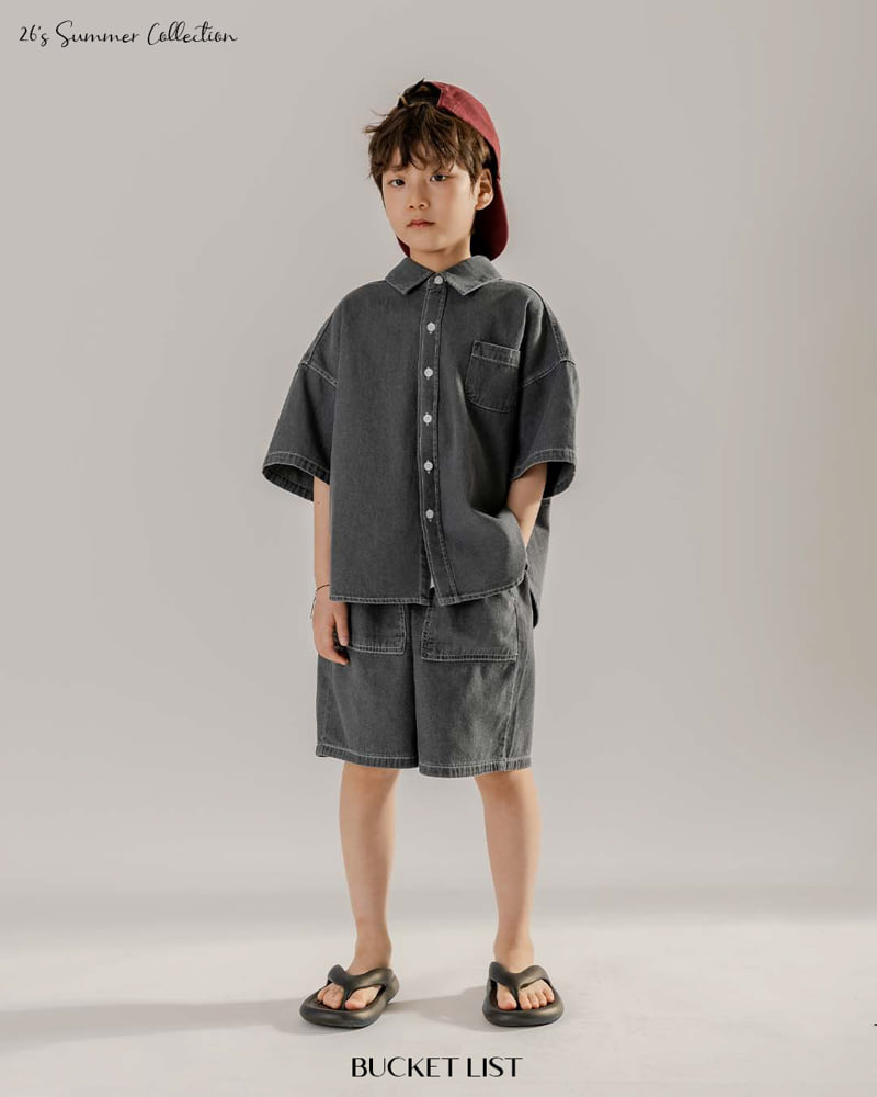 Bucket List - Korean Children Fashion - #minifashionista - Basic Denim Short Sleeve Shirt - 3