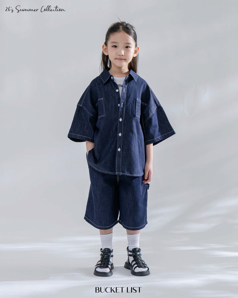 Bucket List - Korean Children Fashion - #prettylittlegirls - Non-Fade Denim Short Sleeve Shirt - 6