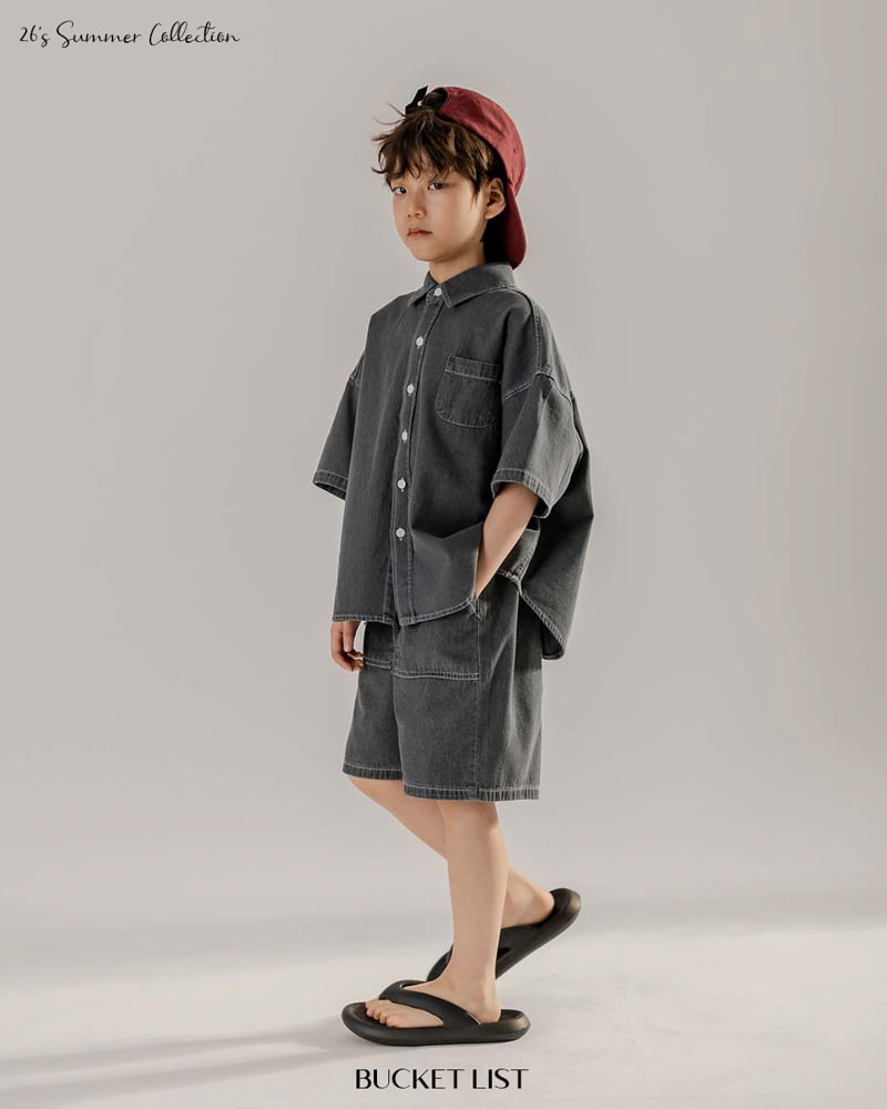 Bucket List - Korean Children Fashion - #minifashionista - Basic Denim Short Sleeve Shirt - 4