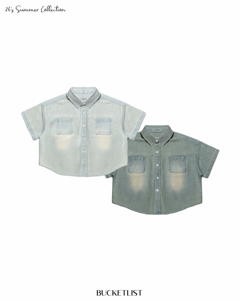 Bucket List - Korean Children Fashion - #prettylittlegirls - Brush Denim Short Sleeve Shirt