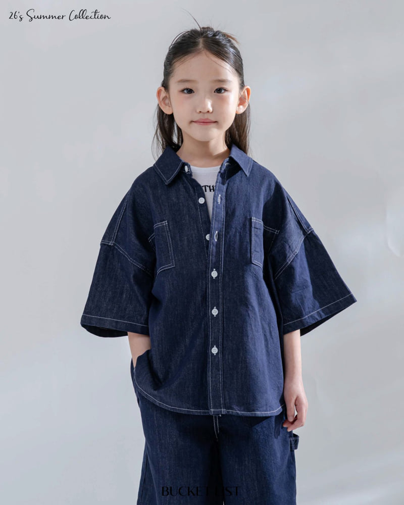 Bucket List - Korean Children Fashion - #stylishchildhood - Non-Fade Denim Short Sleeve Shirt - 9