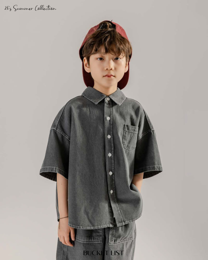 Bucket List - Korean Children Fashion - #stylishchildhood - Basic Denim Short Sleeve Shirt - 7