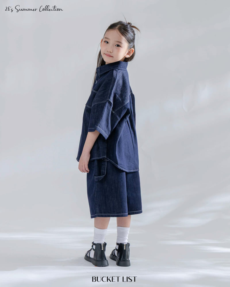 Bucket List - Korean Children Fashion - #toddlerclothing - Non-Fade Denim Short Sleeve Shirt - 8