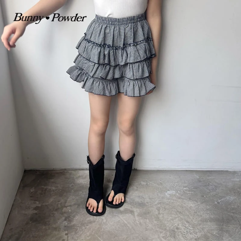 Bunny Powder - Korean Children Fashion - #fashionkids - Check Cancan Skirt Pants - 10