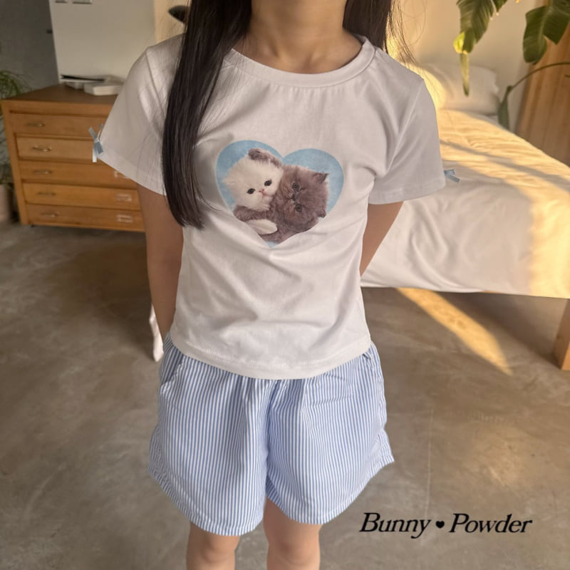 Bunny Powder - Korean Children Fashion - #kidsshorts - Heart Cat Tee - 9