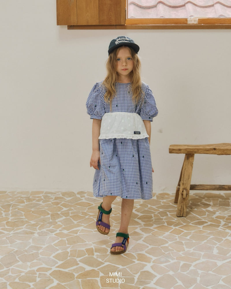Bymimi - Korean Children Fashion - #childofig - Check Embroidery One-piece - 5