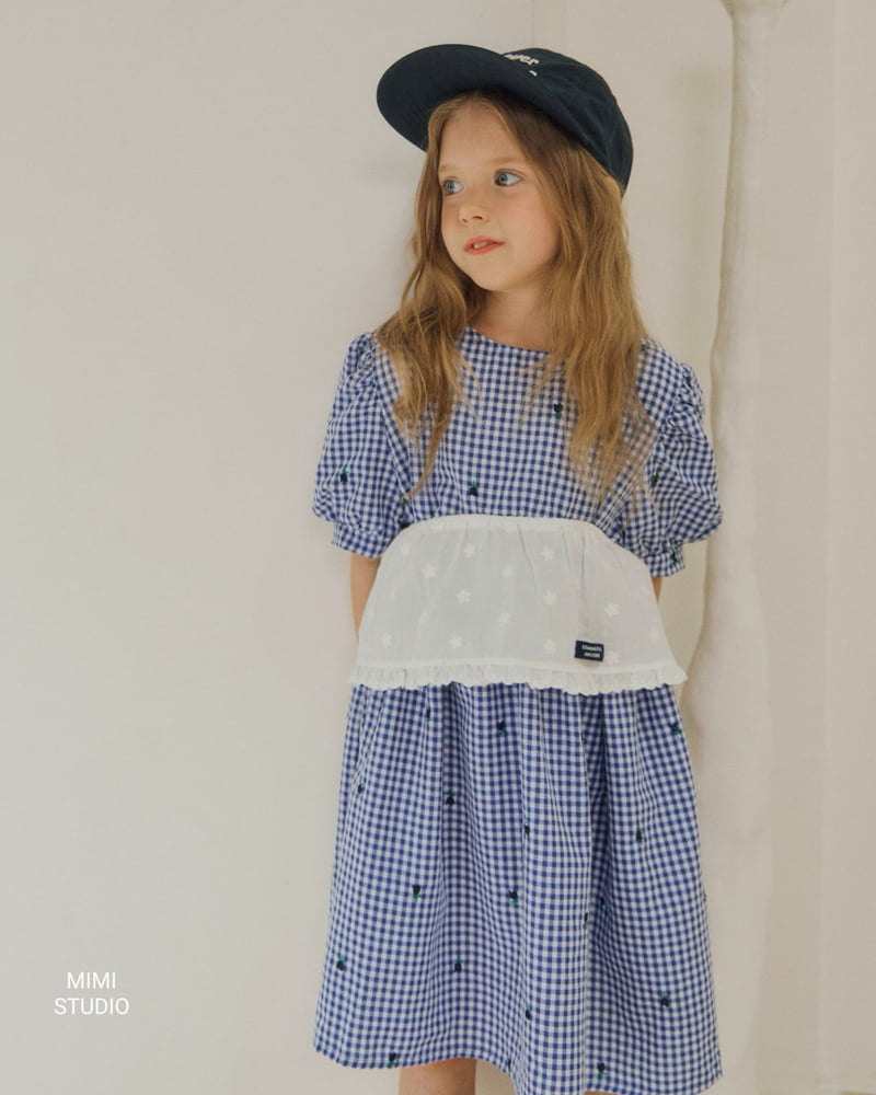 Bymimi - Korean Children Fashion - #childrensboutique - Check Embroidery One-piece - 6