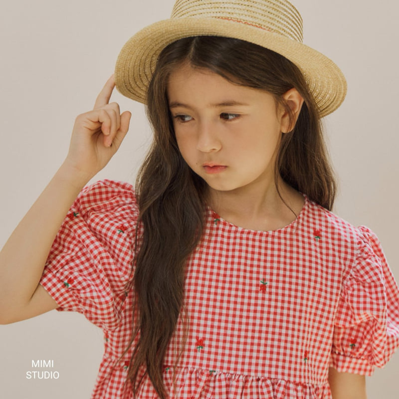 Bymimi - Korean Children Fashion - #kidsshorts - Check Embroidery One-piece - 10