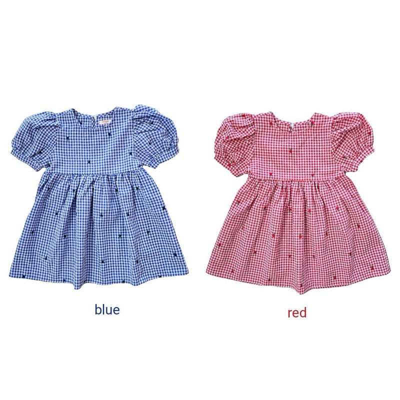 Bymimi - Korean Children Fashion - #magicofchildhood - Check Embroidery One-piece
