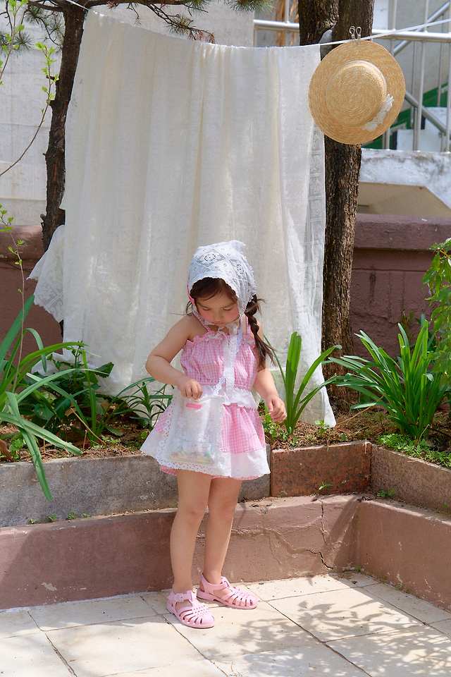 Chouchou Shasha - Korean Children Fashion - #childrensboutique - Lace Checked Skirt Pants - 9