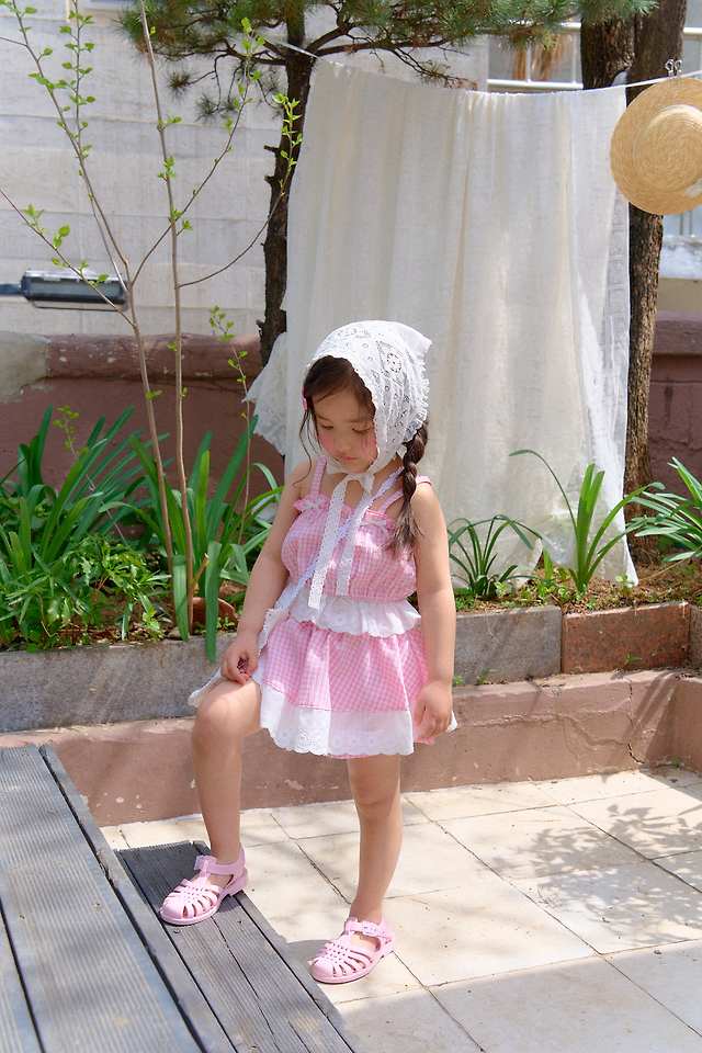 Chouchou Shasha - Korean Children Fashion - #childrensboutique - Lace Check Frill Top - 8