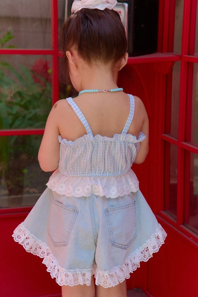 Chouchou Shasha - Korean Children Fashion - #designkidswear - Lace Denim Pants - 9