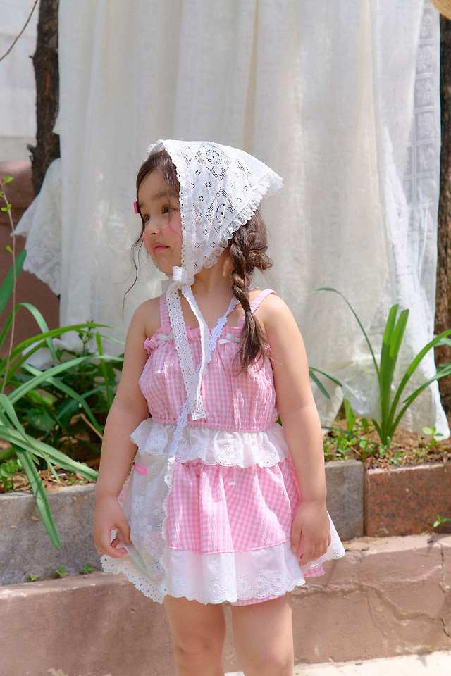 Chouchou Shasha - Korean Children Fashion - #fashionkids - Lace Checked Skirt Pants - 12
