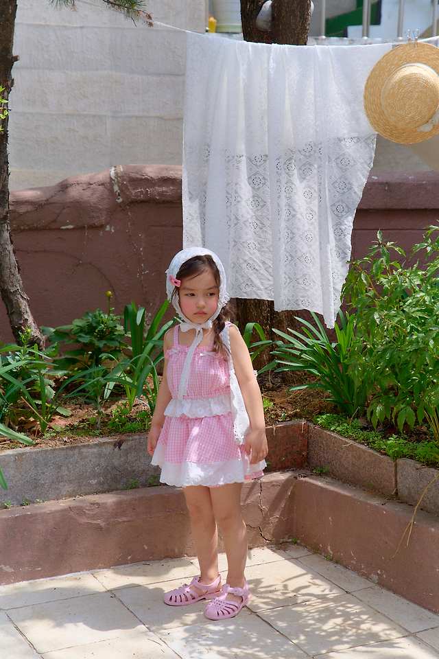 Chouchou Shasha - Korean Children Fashion - #fashionkids - Lace Check Frill Top - 11