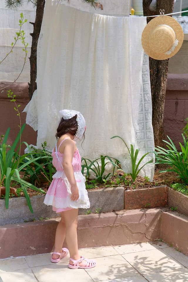 Chouchou Shasha - Korean Children Fashion - #kidsshorts - Lace Check Frill Top - 12