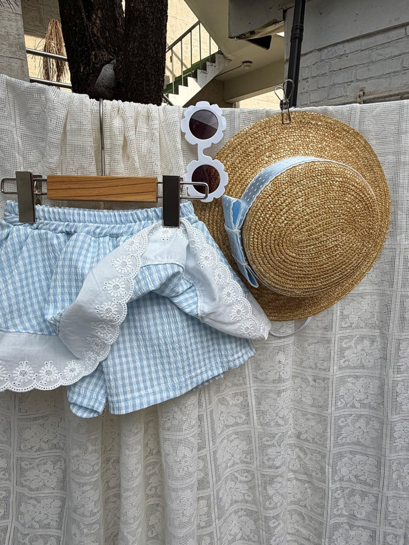 Chouchou Shasha - Korean Children Fashion - #littlefashionista - Lace Checked Skirt Pants