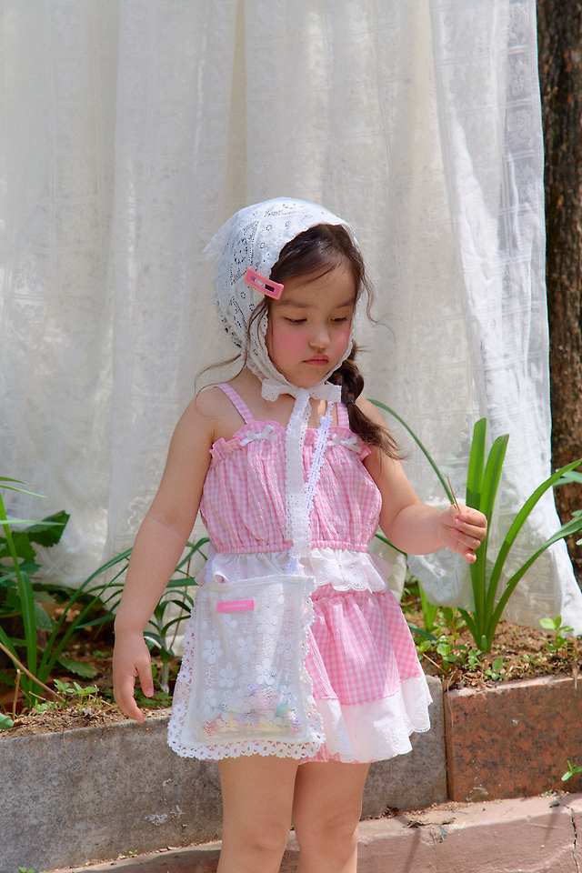 Chouchou Shasha - Korean Children Fashion - #stylishchildhood - Lace Checked Skirt Pants - 7