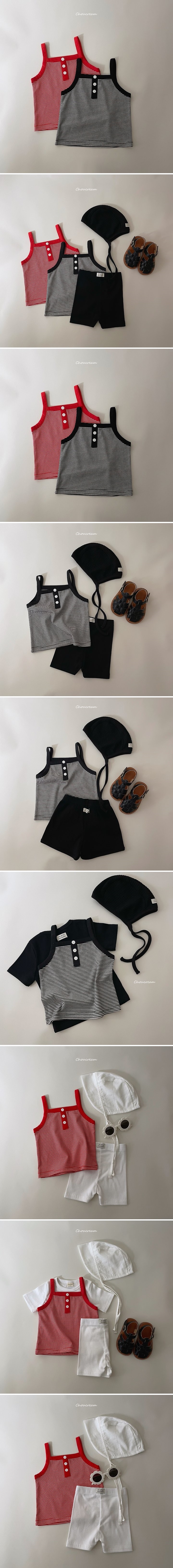 Choucream - Korean Baby Fashion - #babyoutfit - Button Stripe Sleeveless - 2