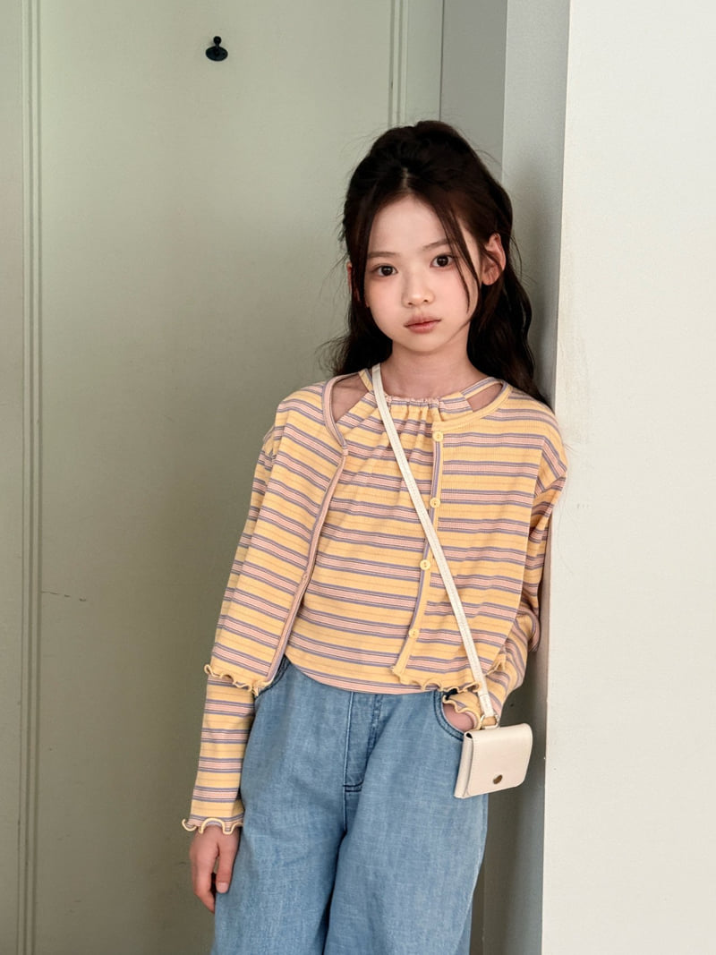 Comma - Korean Children Fashion - #kidsshorts - Halter Cardigan Set (Stripe)