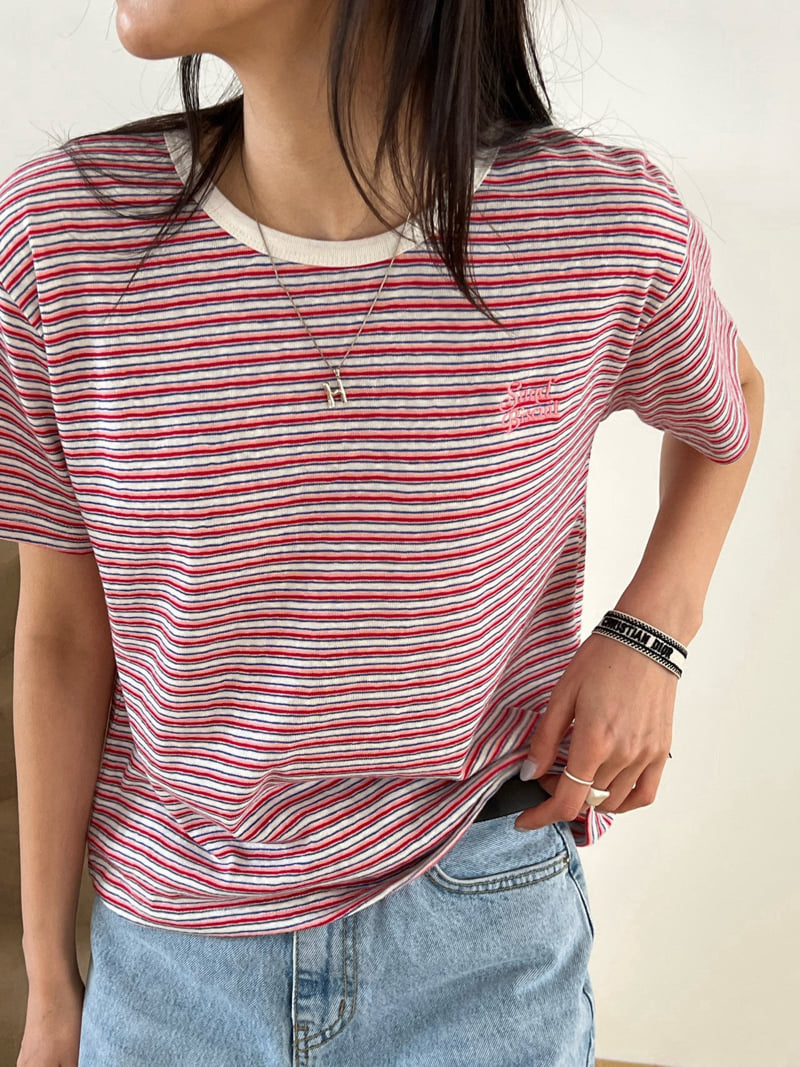 Diana - Korean Women Fashion - #momslook - Crayon Stripe Tee - 12