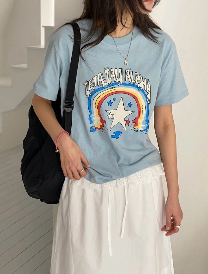 Diana - Korean Women Fashion - #momslook - Rainbow Tee - 2