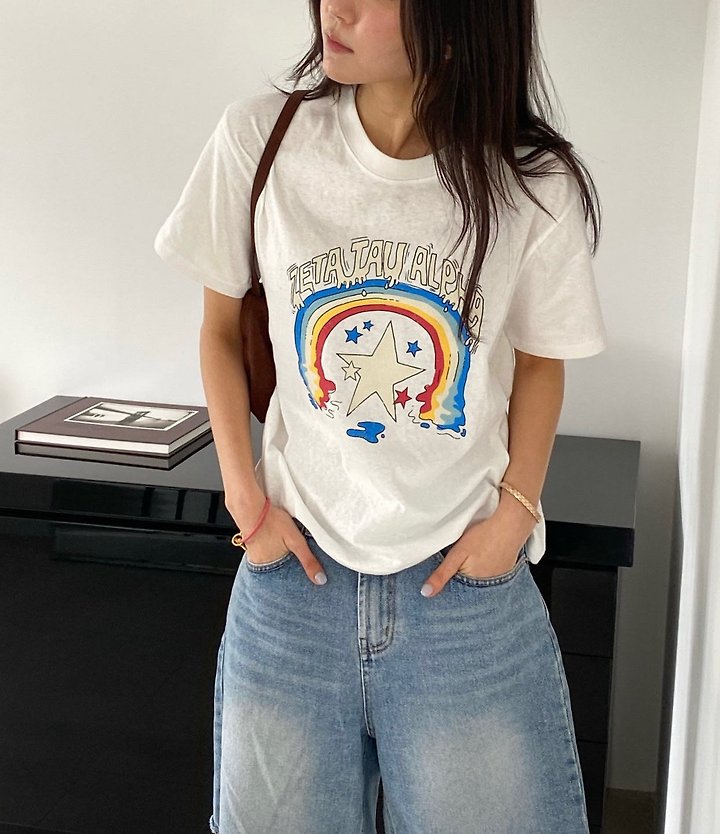 Diana - Korean Women Fashion - #momslook - Rainbow Tee - 8