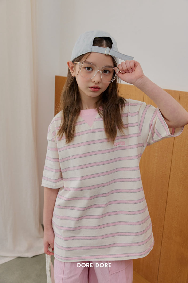 Dore Dore - Korean Children Fashion - #childofig - Triangle Embroidery Stripe Tee - 7