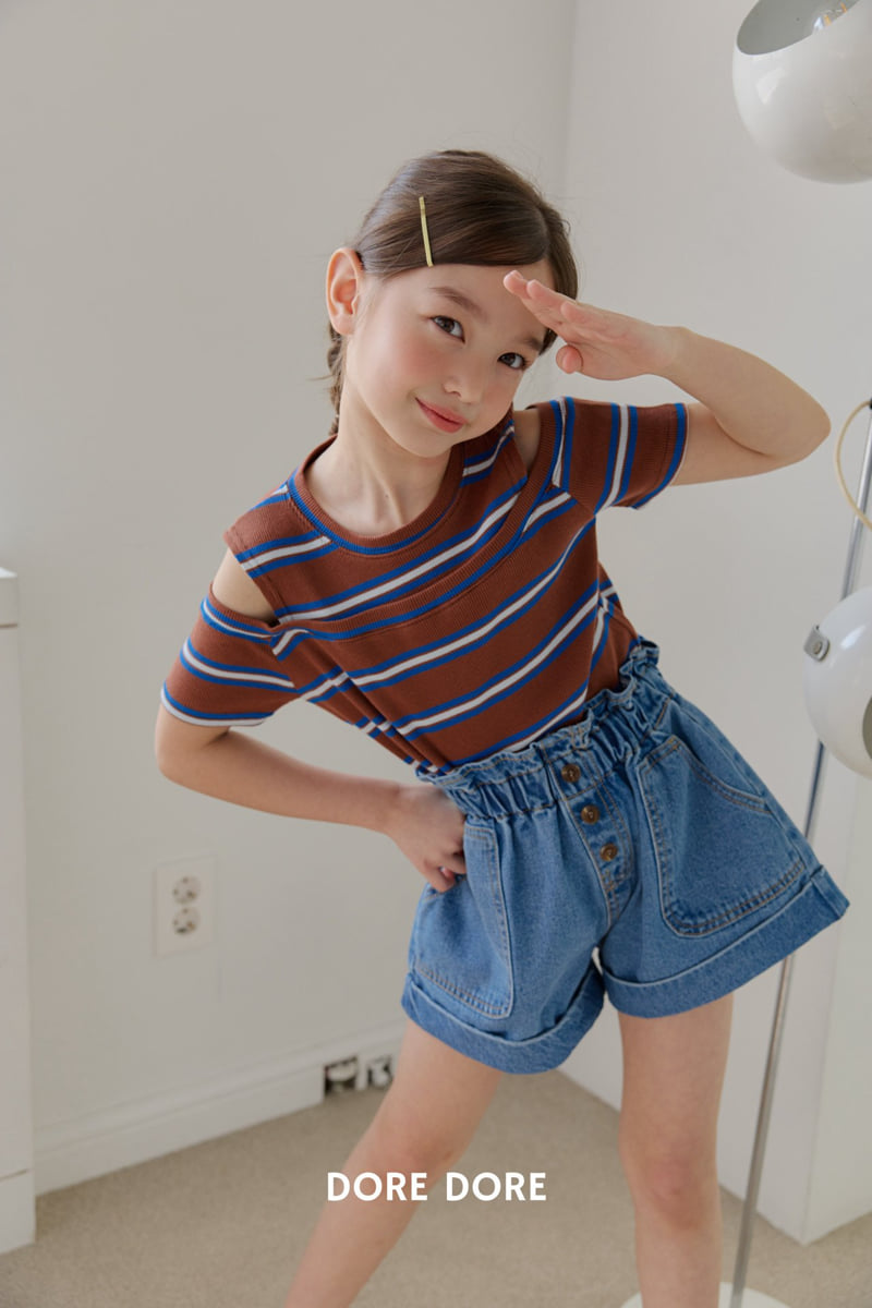 Dore Dore - Korean Children Fashion - #designkidswear - Stripe Shoulder Cut-Out Tee