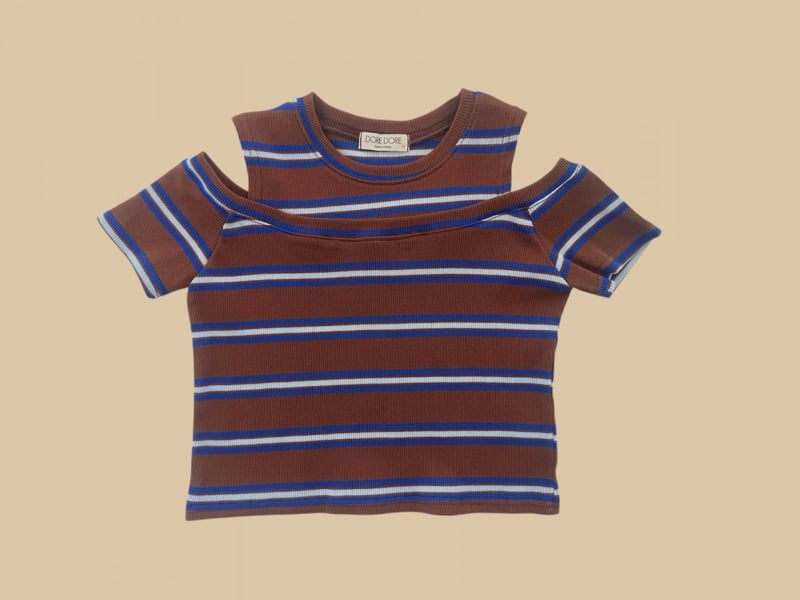 Dore Dore - Korean Children Fashion - #kidsstore - Stripe Shoulder Cut-Out Tee - 5