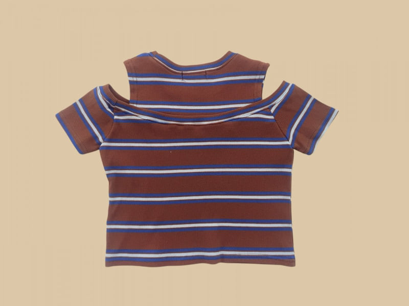 Dore Dore - Korean Children Fashion - #kidzfashiontrend - Stripe Shoulder Cut-Out Tee - 6