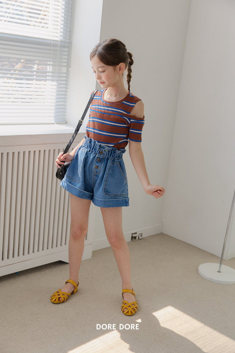 Dore Dore - Korean Children Fashion - #littlefashionista - Stripe Shoulder Cut-Out Tee - 8