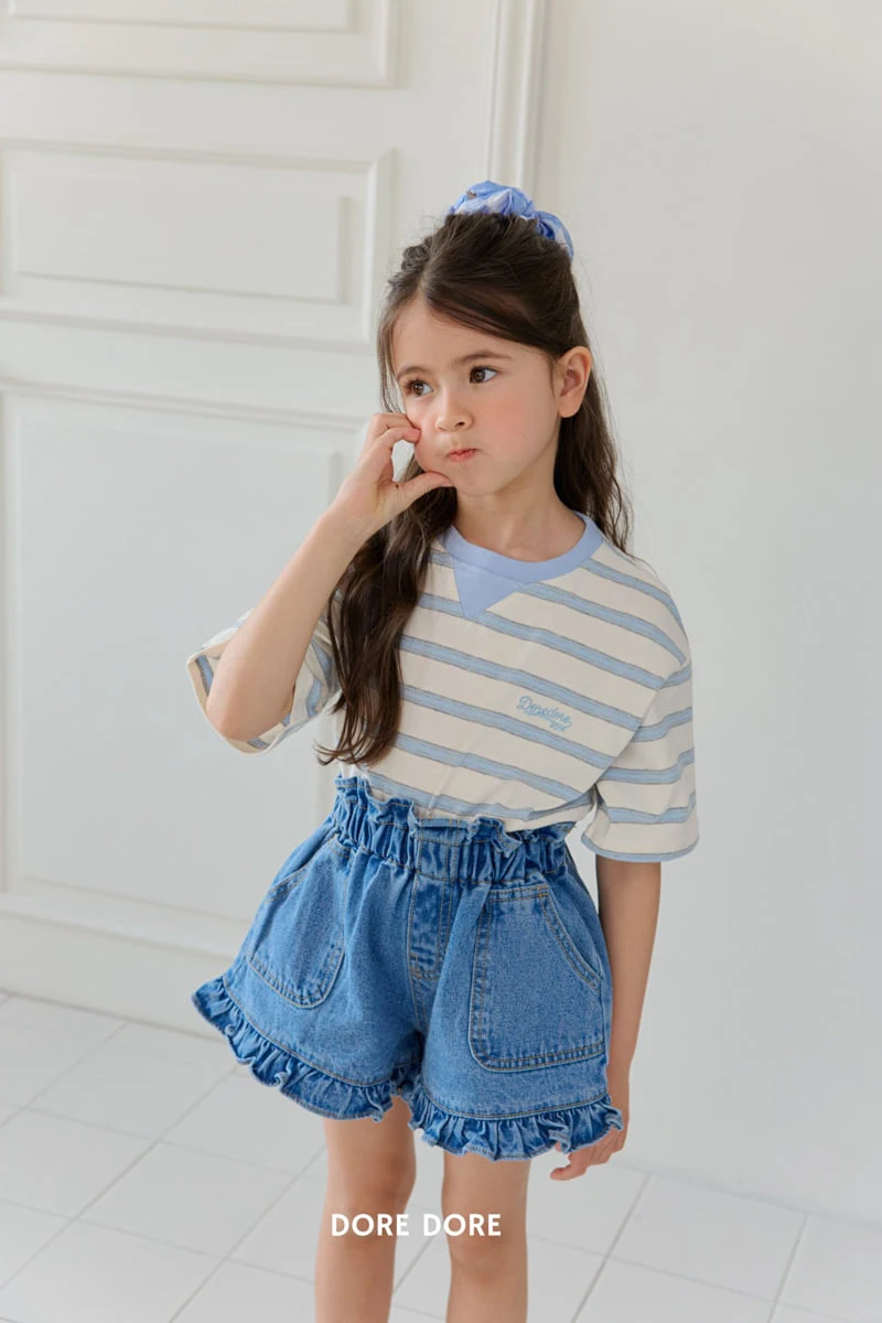 Dore Dore - Korean Children Fashion - #littlefashionista - Triangle Embroidery Stripe Tee