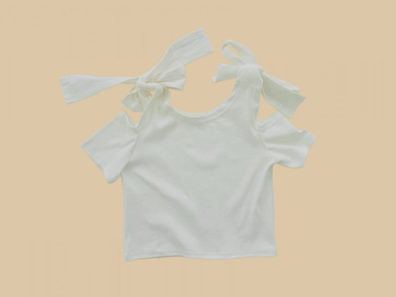Dore Dore - Korean Children Fashion - #magicofchildhood - Ribbon Off-Shoulder Tee - 4