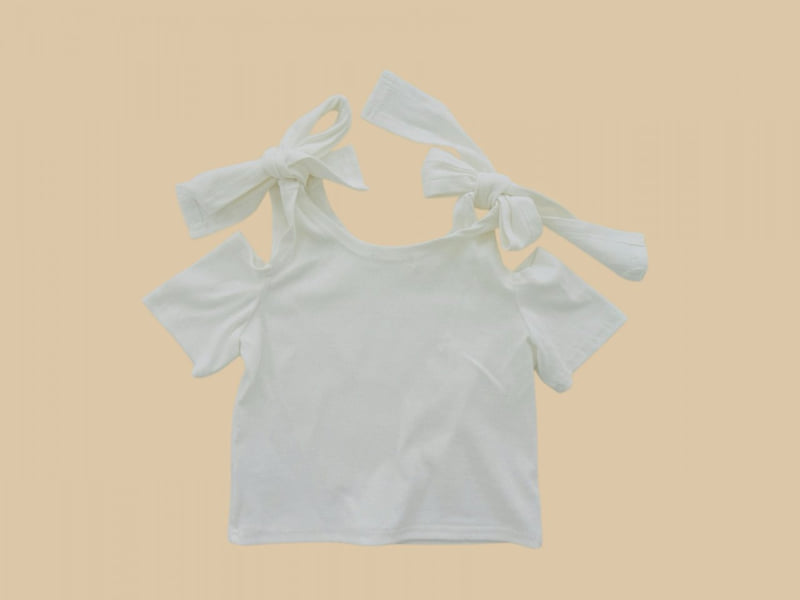 Dore Dore - Korean Children Fashion - #minifashionista - Ribbon Off-Shoulder Tee - 3