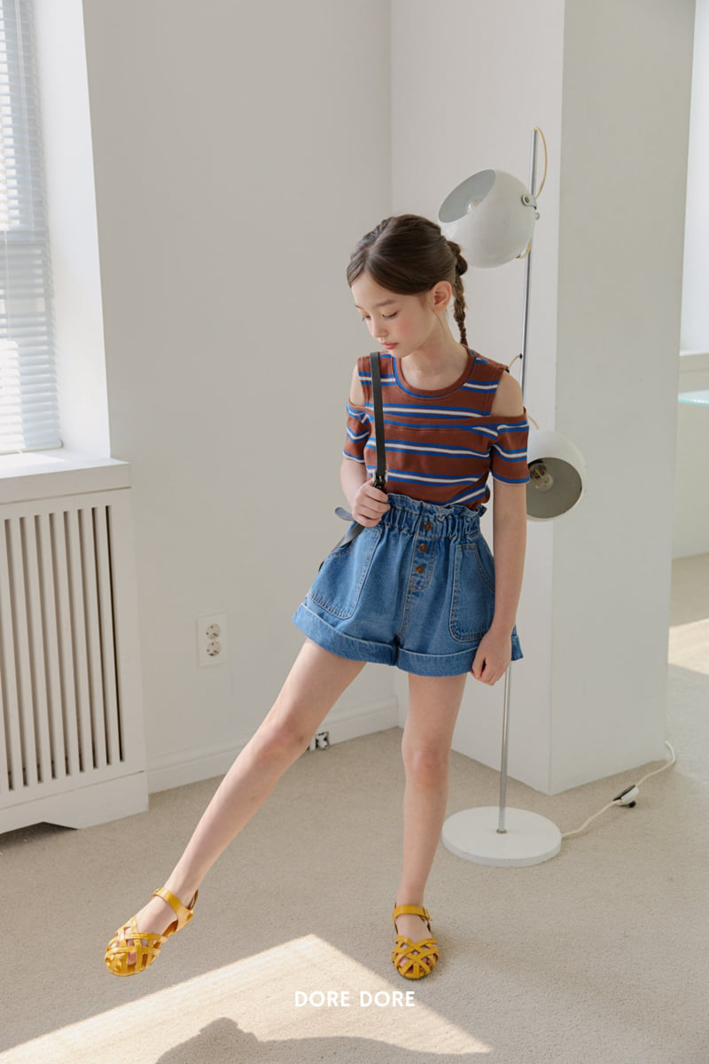 Dore Dore - Korean Children Fashion - #minifashionista - Stripe Shoulder Cut-Out Tee - 10